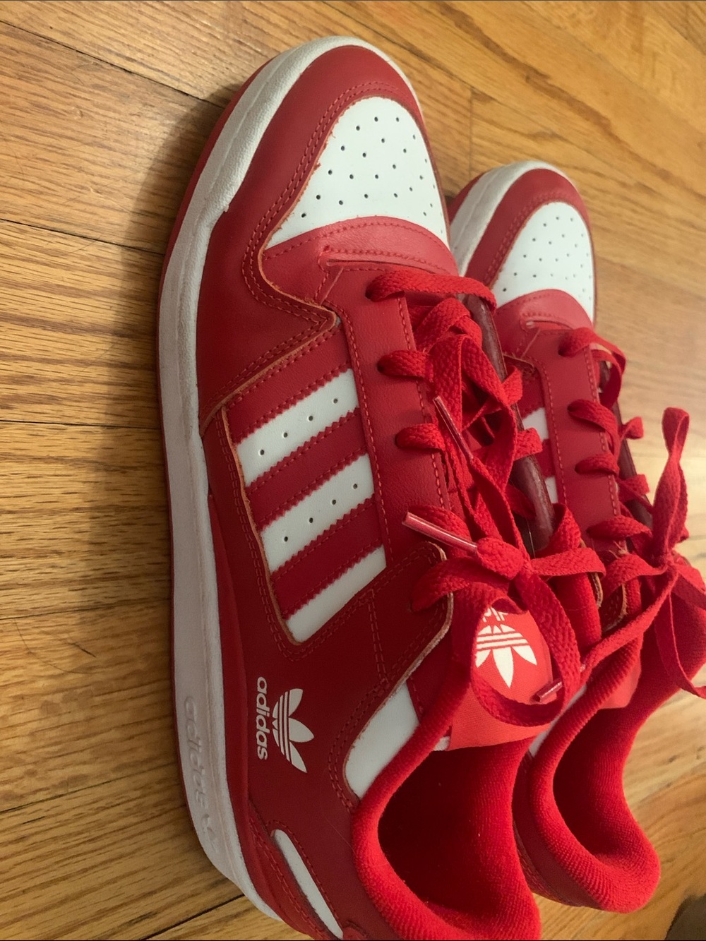 adidas Red and White Low-Top Lace-Up Sneakers - Picture 2 of 6